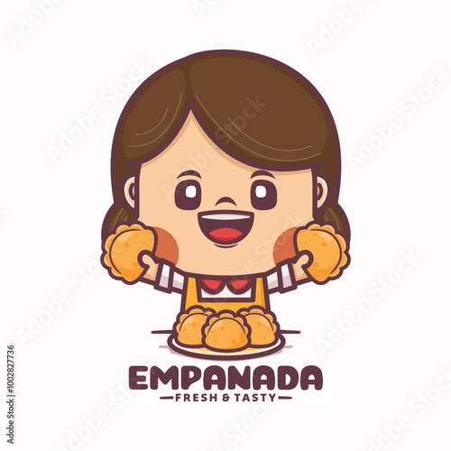 cute woman cartoon mascot design with empanada