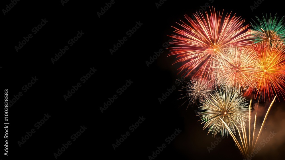 Fototapeta premium A vibrant display of colorful fireworks lighting up the night sky, creating a festive and celebratory atmosphere.