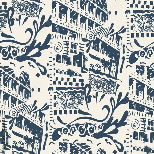 Seamless pattern with a retro southern resort. Vector illustration .