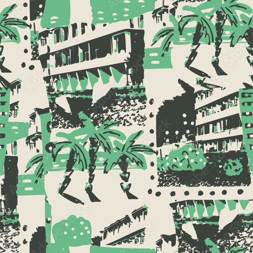 Seamless pattern with a retro southern resort. Vector illustration .