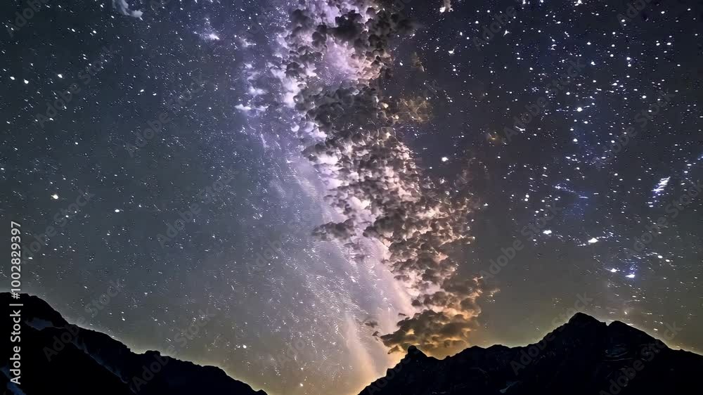 Milky way stretching across night sky over serene mountain range Milky way stretching across night sky over serene mountain range