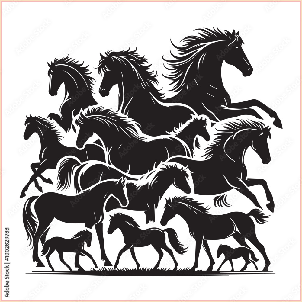 Silhouette Set of Horses Horse head bundle in Wild West Horses Silhouette Set of Horses Horse head bundle in Wild West Horses
