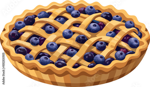 Delicious round blueberry pie baking in oven