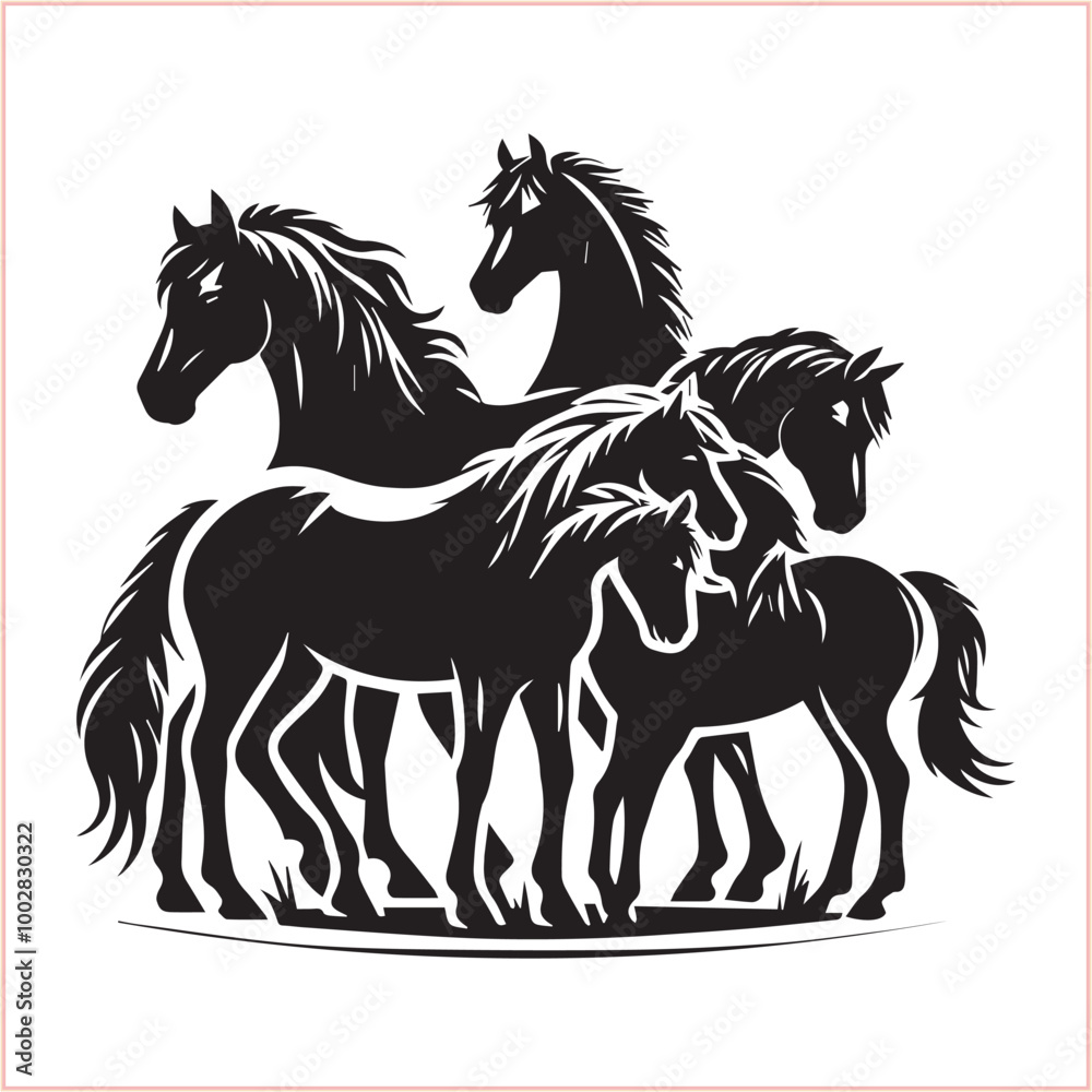 Silhouette Set of Horses Horse head bundle in Wild West Horses Silhouette Set of Horses Horse head bundle in Wild West Horses