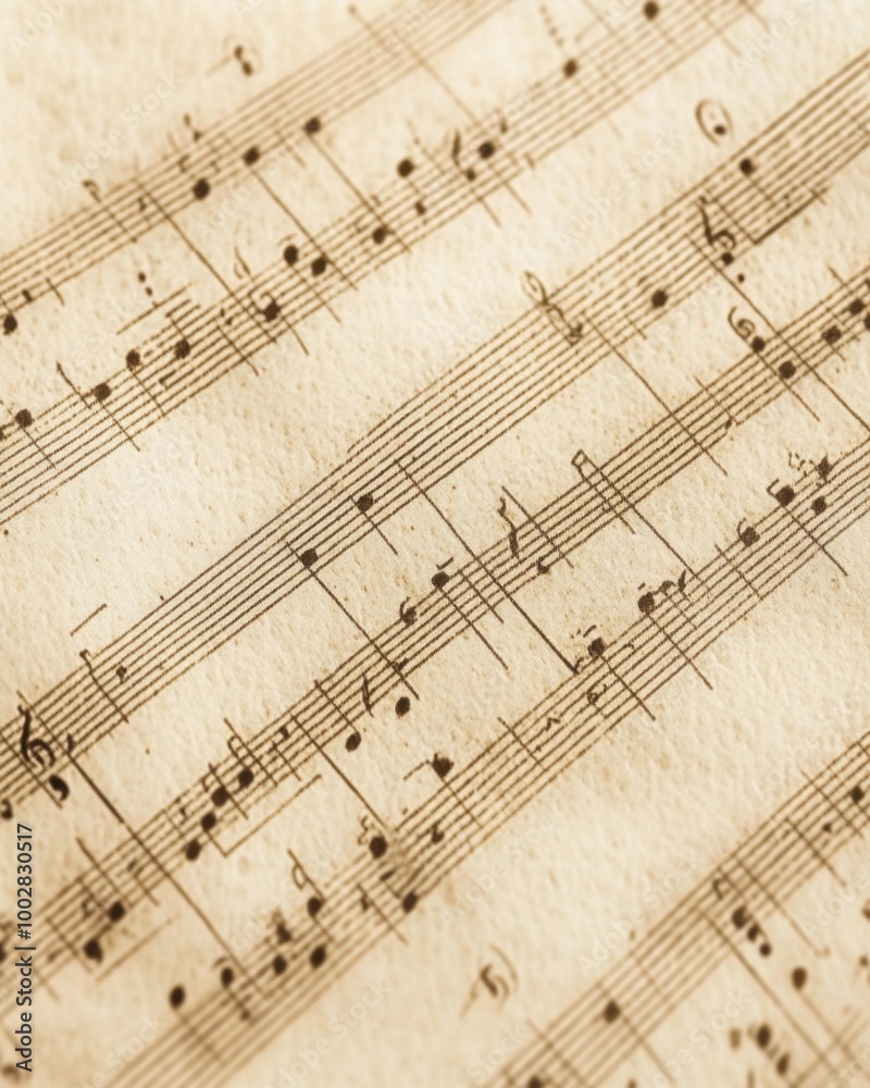 Obraz premium Close-up of handwritten sheet music showcasing intricate musical notes and textured patterns