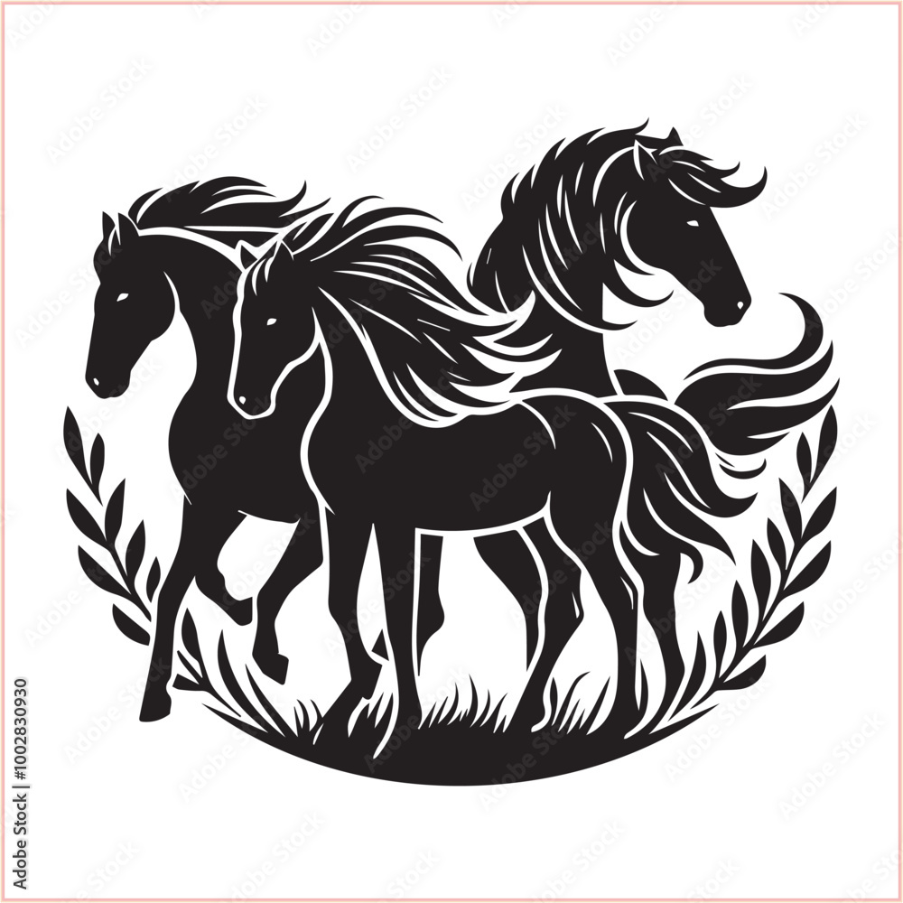 Silhouette Set of Horses Horse head bundle in Wild West Horses Silhouette Set of Horses Horse head bundle in Wild West Horses