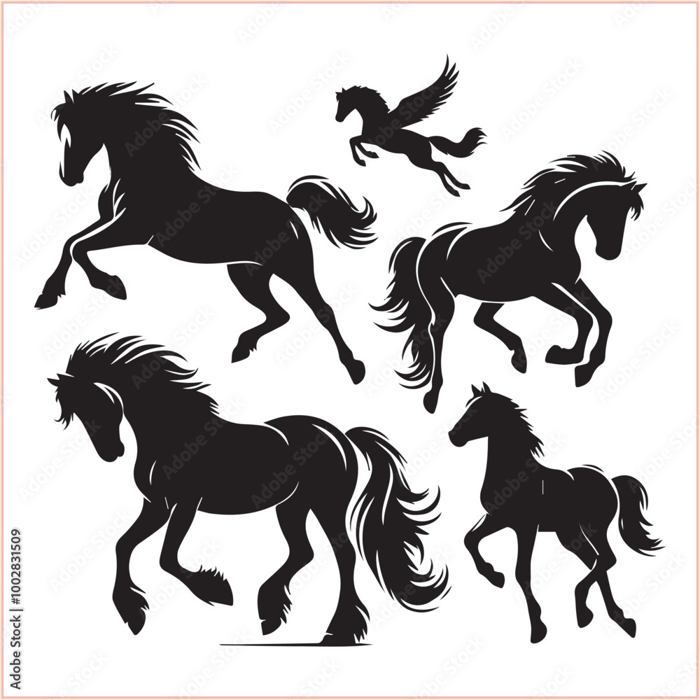 Silhouette Set of Horses Horse head bundle in Wild West Horses Silhouette Set of Horses Horse head bundle in Wild West Horses