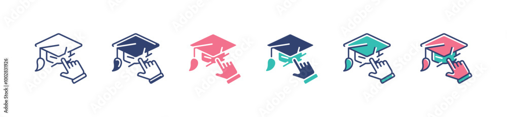 hand clicking graduation cap icon set education goal achievement hand pointing graduation hat vector online study diploma ceremony celebration signs illustration hand clicking graduation cap icon set education goal achievement hand pointing graduation hat vector online study diploma ceremony celebration signs illustration