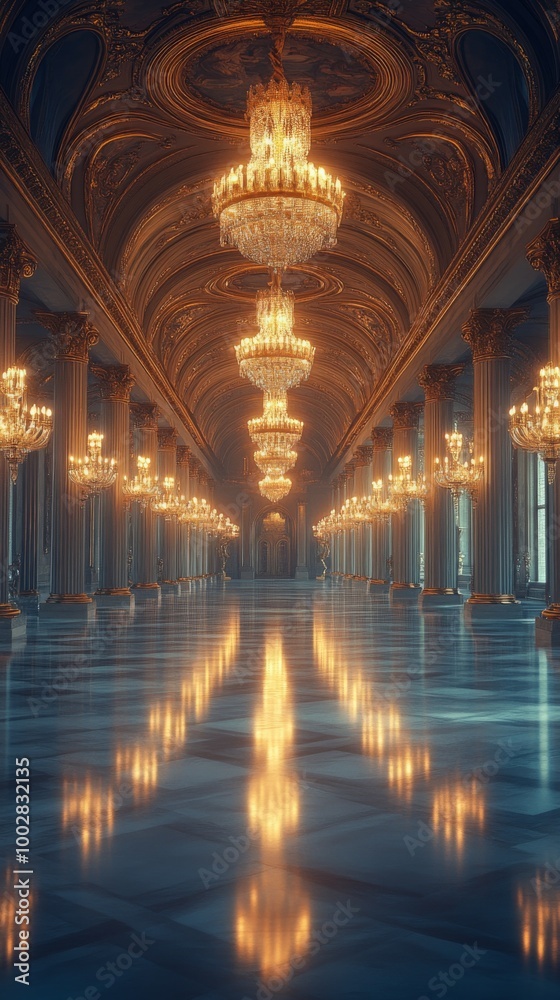 Elegant Ballroom with Chandeliers Frozen in Time Elegant Ballroom with Chandeliers Frozen in Time