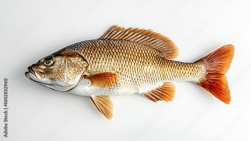Freshly caught fish resting on a clean, white surface ready for preparation and cooking Freshly caught fish resting on a clean, white surface ready for preparation and cooking