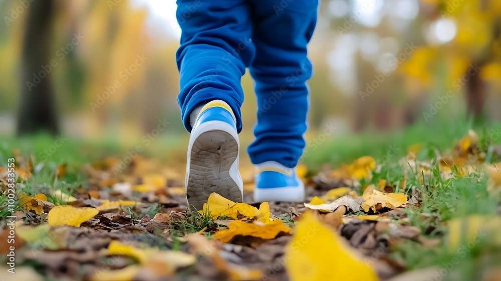 A tranquil and captivating outdoor scene showcasing a child walking along a serene nature path with a sharp focus on the details of the surrounding leaves and grass A tranquil and captivating outdoor scene showcasing a child walking along a serene nature path with a sharp focus on the details of the surrounding leaves and grass