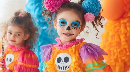 Cheerful and Colorful Halloween Costumes for Playful Kids Celebrating the Holiday with Festive Paint and Bright Expressions