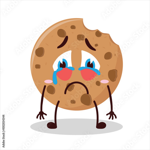 Cute cry expression of bite cookies cartoon character