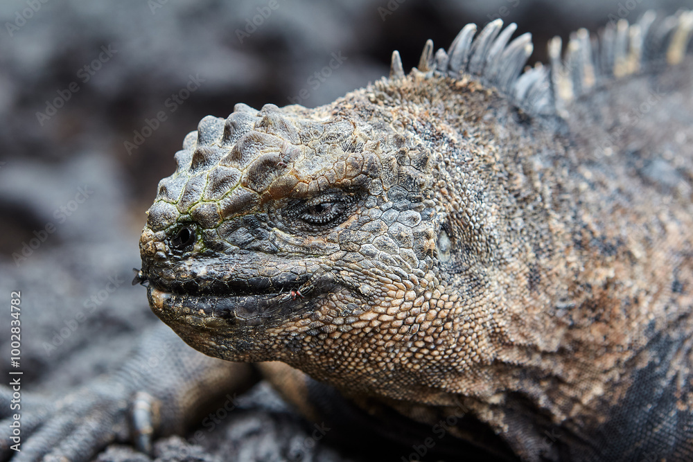Fototapeta premium The marine iguana of the Galapagos Islands is a remarkable and unique species, the only lizard in the world that has adapted to life in the ocean.