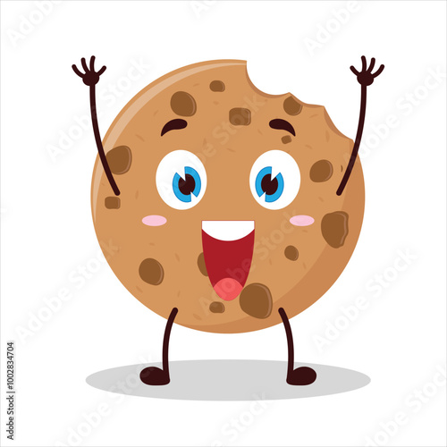 Cute rise hand happy expression of bite cookies cartoon character