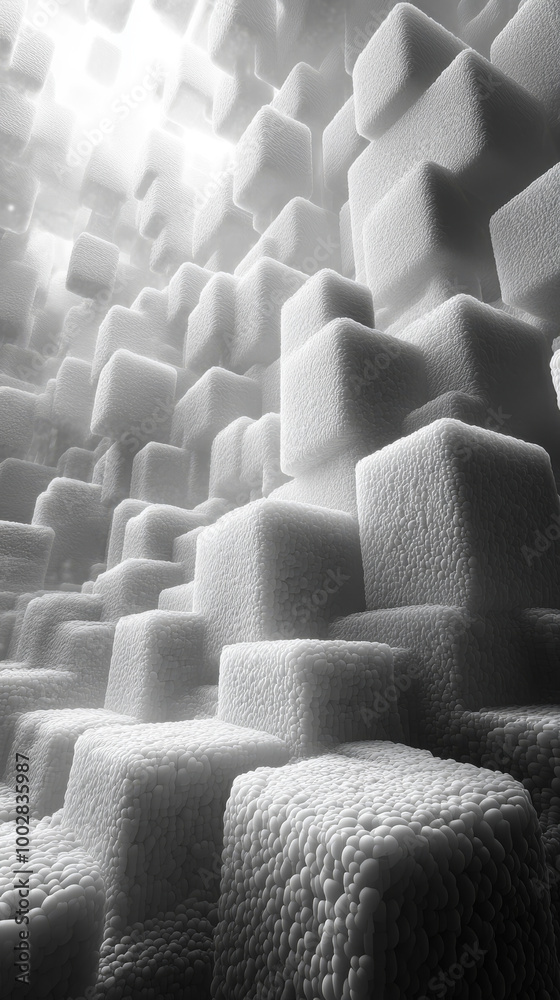Fototapeta premium Abstract white cube pattern with textured surface.