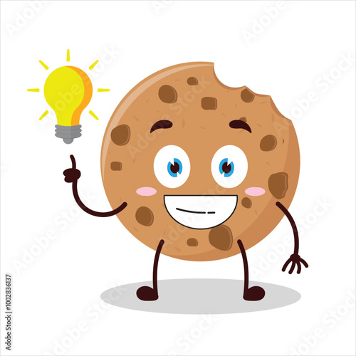 Cute creative expression of bite cookies with shiny lamp cartoon character