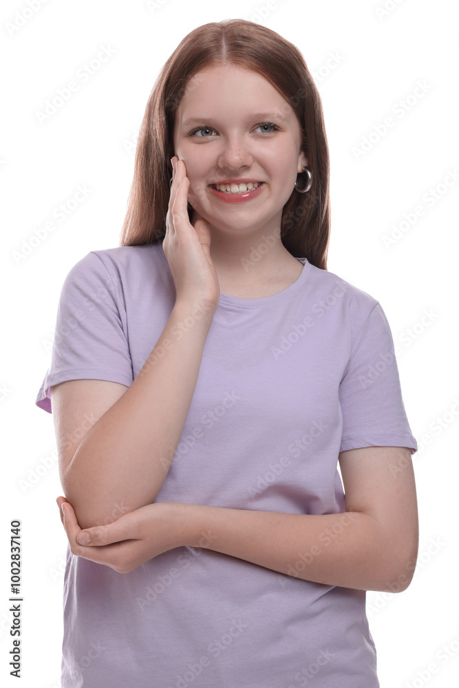 Portrait of teenage girl on white background Portrait of teenage girl on white background
