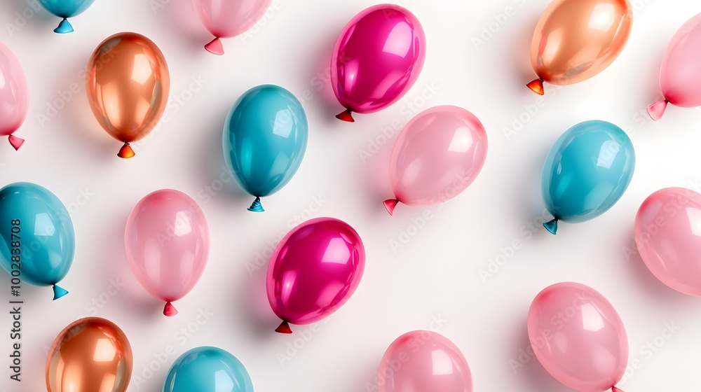 Bright, colorful balloons with soft shadows on a clean white surface. Bright, colorful balloons with soft shadows on a clean white surface.