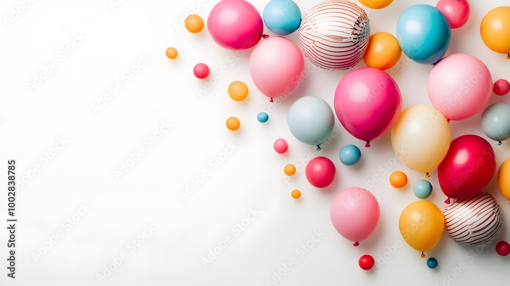 Playful balloons of various colors on a simple white background. Playful balloons of various colors on a simple white background.