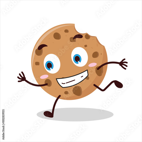 Cute rush running expression of bite cookies cartoon character