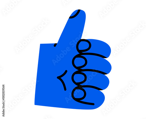 Hand drawn cute cartoon illustration of hand with like gesture. Flat vector thumbs up arm sign doodle. Good or approval message. Social media agree emoji icon or sticker. Positive symbol. Isolated.