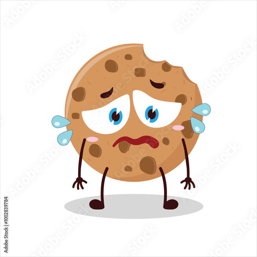 Cute depressed expression of bite cookies cartoon character