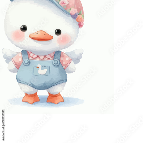 Cute Swan Watercolor Illustration on White Background