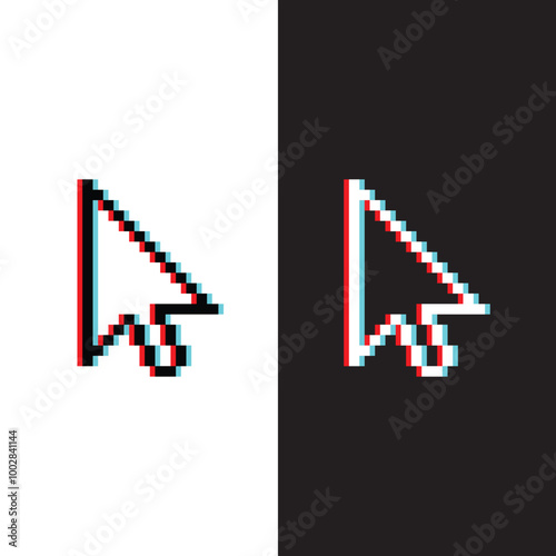 glich effect pixel arrow cursor icon. Vector pixel art 8 bit logo for game