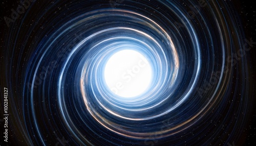 giant black hole with spiraling rings of light warping outer space and ring rays photo