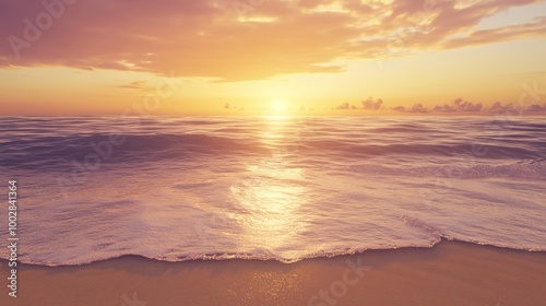 Golden sands at twilight, the sky glowing with shades of orange and purple