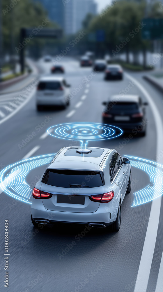 Fototapeta premium Autonomous car on road with advanced technology and connectivity features