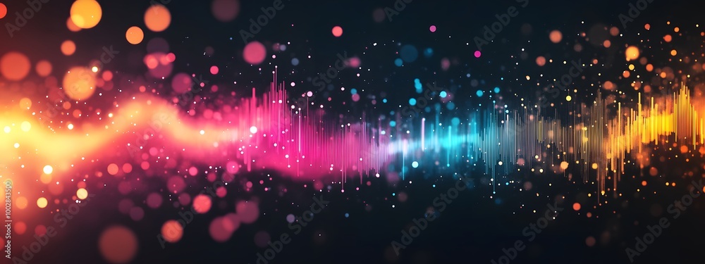 Fototapeta premium A digital illustration of colorful sound waves on a black background, representing data visualization and analytics in marketing