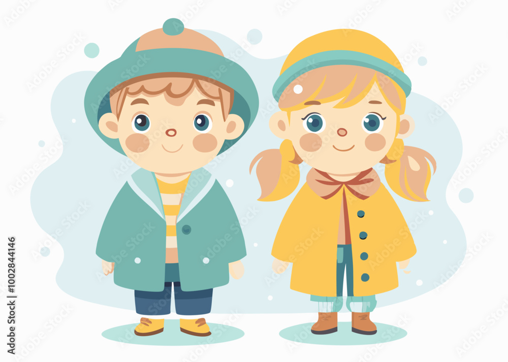 Cute Boy and Girl in hats and coats Cute Boy and Girl in hats and coats