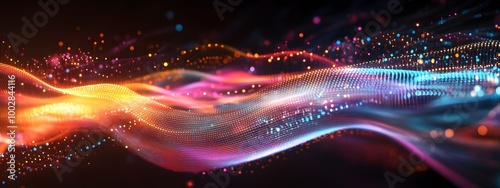 A digital illustration of colorful sound waves on a black background, representing data visualization and analytics in marketing