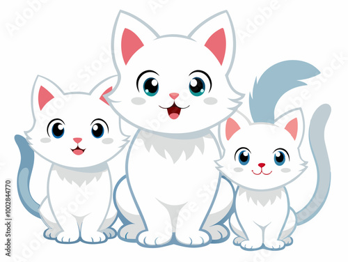 Cute Cartoon White Kittens isolated on a white background