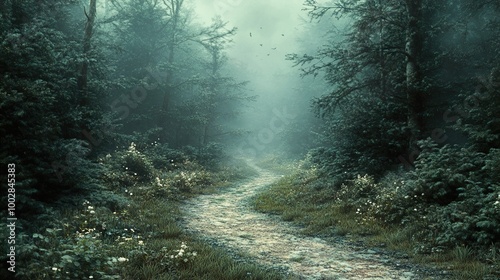 Enchanted Forest Path: A Mystical Journey Through Foggy Woods