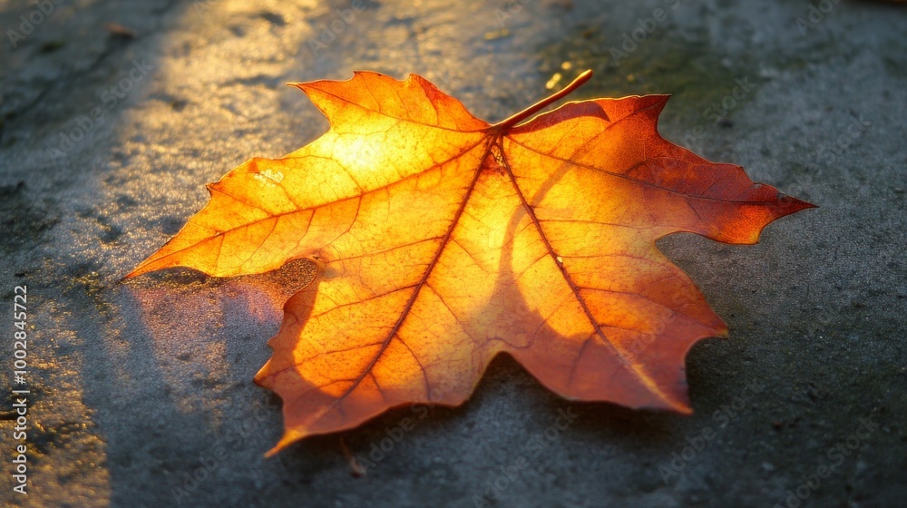 A crisp, dry autumn leaf, glowing in the sunlight. A crisp, dry autumn leaf, glowing in the sunlight.