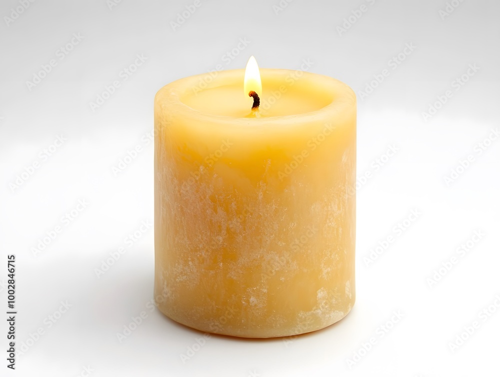 Cozy Burning Candle on White Background,Peaceful Ambiance and Relaxation Concept Cozy Burning Candle on White Background,Peaceful Ambiance and Relaxation Concept
