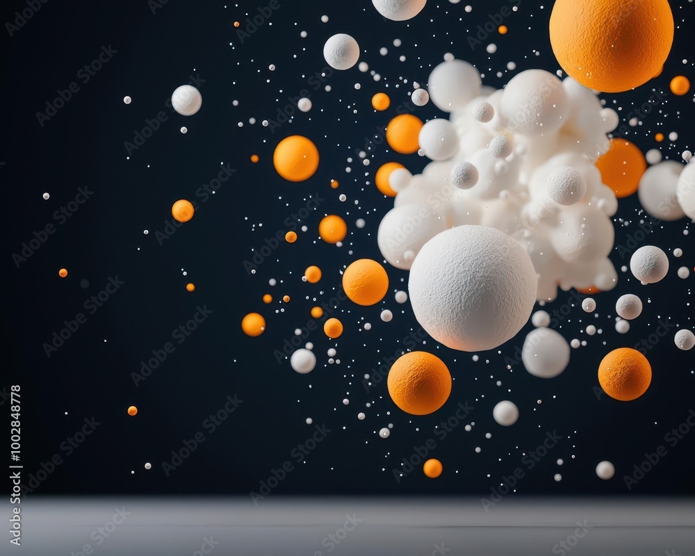 Fototapeta premium Tightly packed particles in a cold environment, illustrating low kinetic energy, thermodynamics, particle motion concept