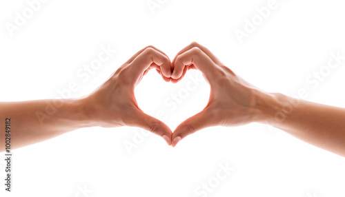 A man making a heart shape with his hands isolated on a transparent background
