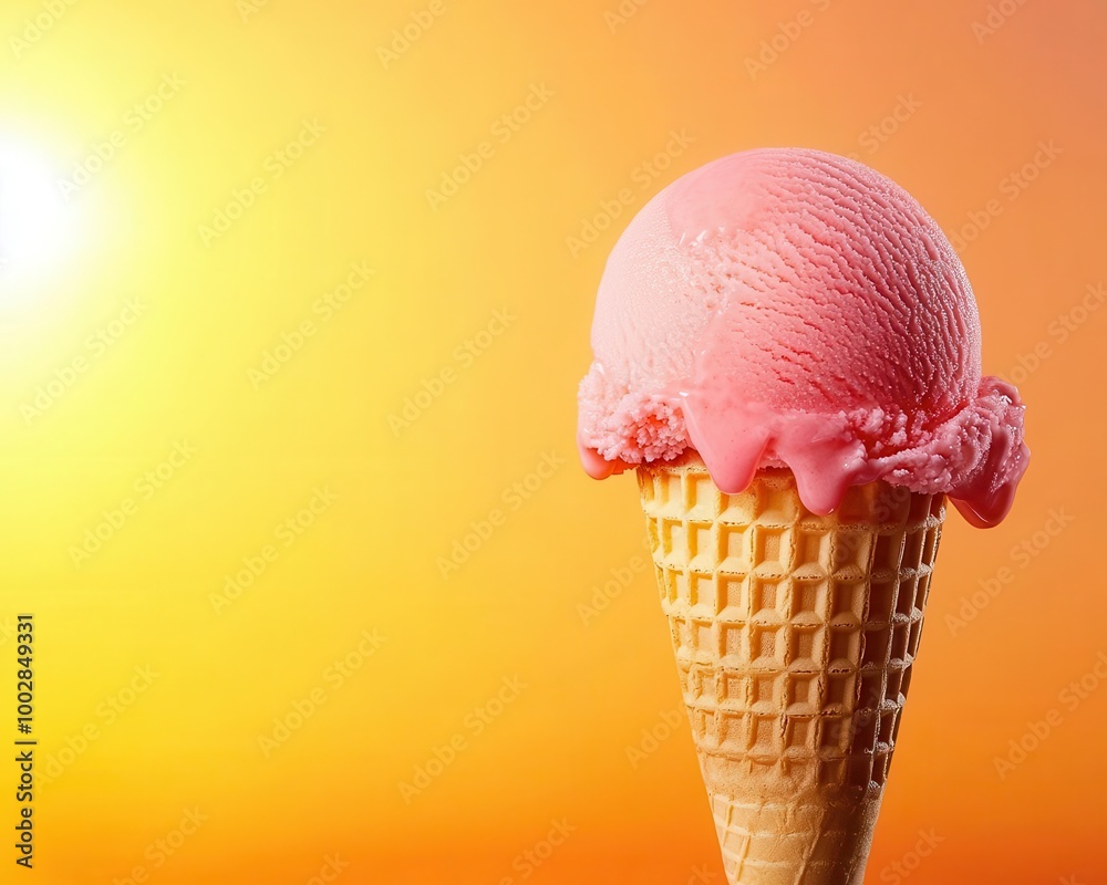 Ice cream melting in a sunny environment, symbolizing heat absorption, thermodynamics, heat absorption concept Ice cream melting in a sunny environment, symbolizing heat absorption, thermodynamics, heat absorption concept