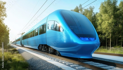 Hydrogen Fuel Cell Train Concept: An Innovative Idea For A Train Powered By Hydrogen Fuel Cells, Offering A Sustainable And Efficient Mode Of Transportation. photo