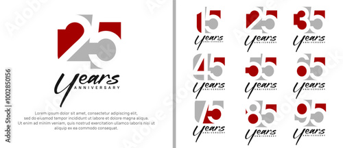 anniversary logo set. vector design red and grey color can be use for celebration moment