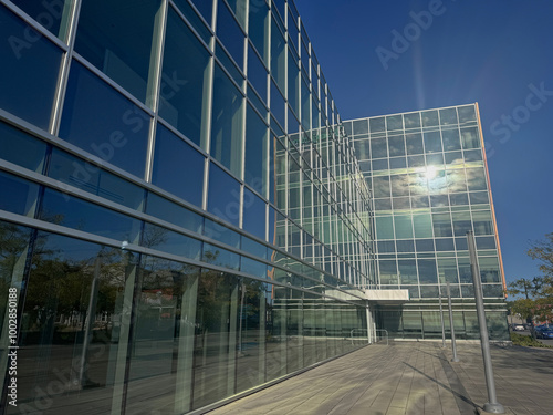 An urban glass building.