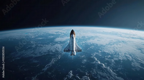 A space shuttle entering the Earth's atmosphere with heat shield illustrated, thermodynamics, re-entry thermal protection concept