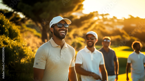 Group of friend playing golf together .