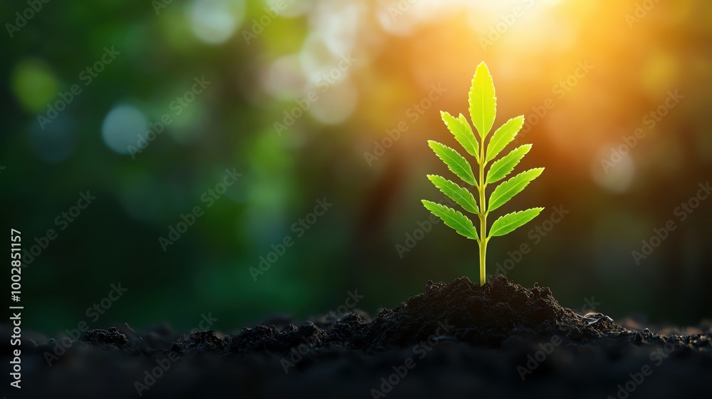 A vibrant green plant sprouting in rich soil, symbolizing growth and renewal in a sunny, peaceful environment. A vibrant green plant sprouting in rich soil, symbolizing growth and renewal in a sunny, peaceful environment.