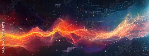 A digital illustration of colorful sound waves on a black background, representing data visualization and analytics in marketing