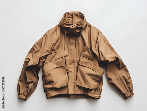 Khaki Utilitarian Outdoor Windbreaker Jacket for Active Lifestyle